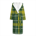 Green And Yellow Stewart Tartan Print Hooded Bathrobe