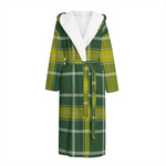 Green And Yellow Stewart Tartan Print Hooded Bathrobe