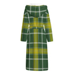 Green And Yellow Stewart Tartan Print Hooded Bathrobe