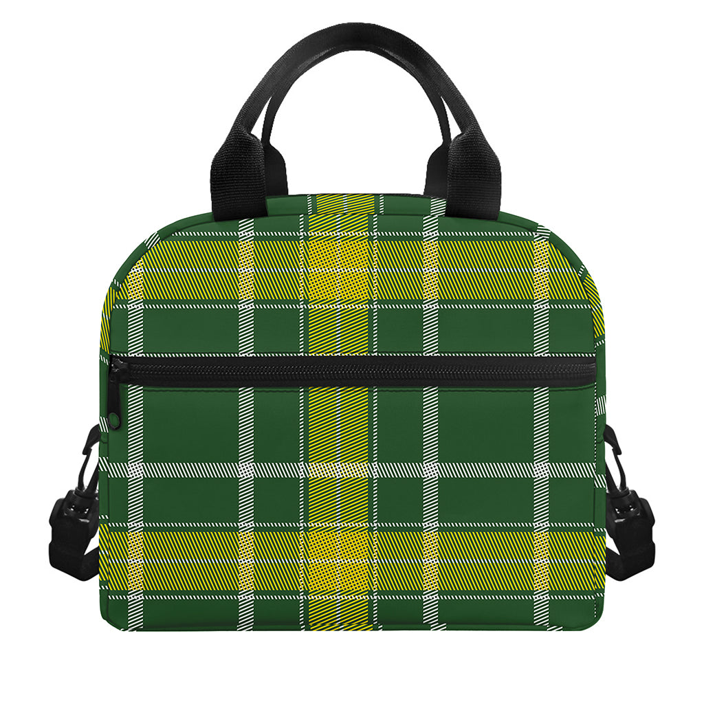 Green And Yellow Stewart Tartan Print Insulated Lunch Bag