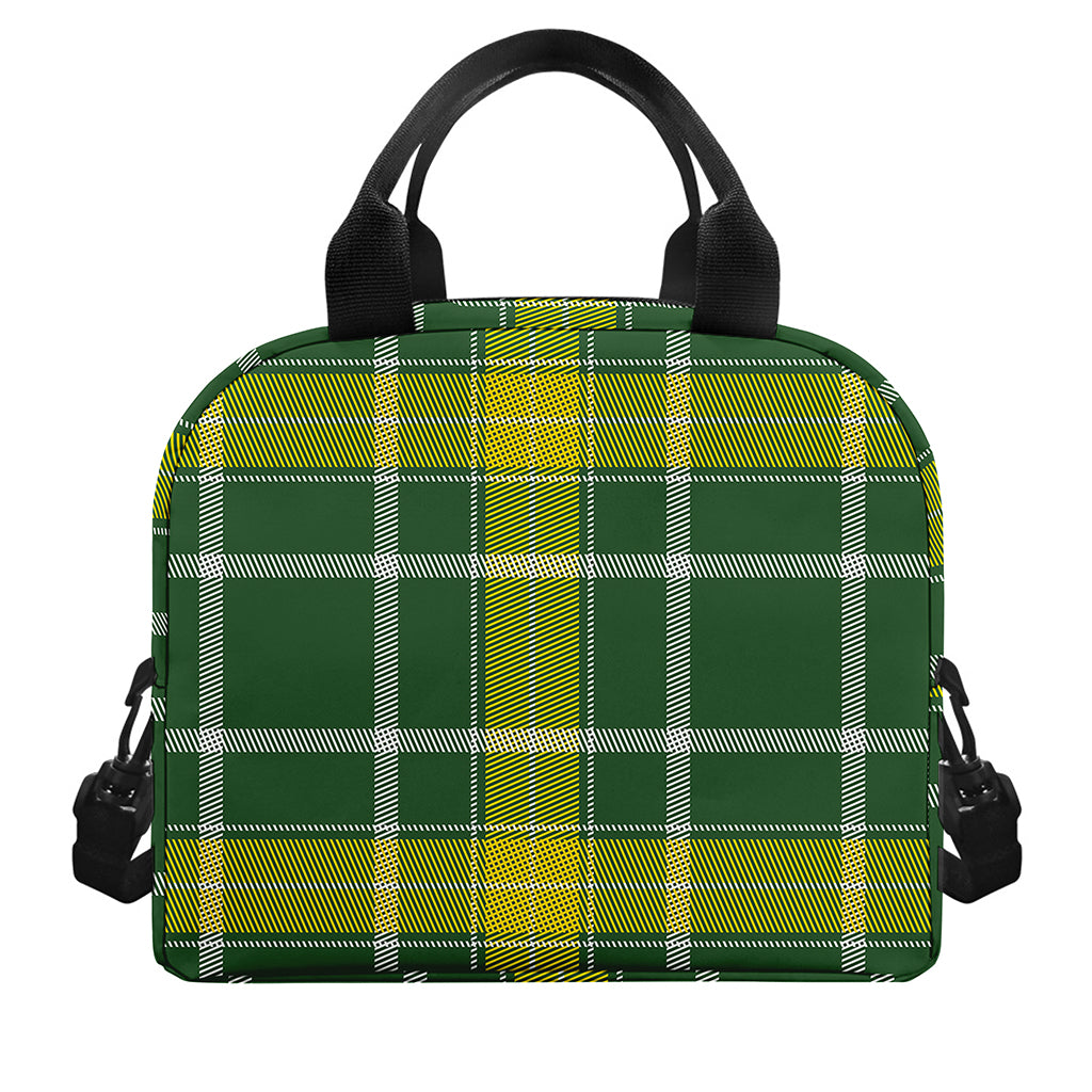 Green And Yellow Stewart Tartan Print Insulated Lunch Bag