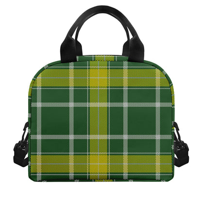 Green And Yellow Stewart Tartan Print Insulated Lunch Bag