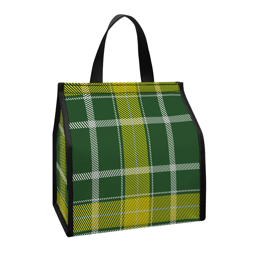 Green And Yellow Stewart Tartan Print Insulated Lunch Tote