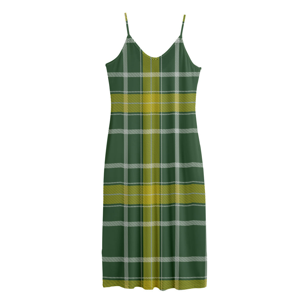 Green And Yellow Stewart Tartan Print Jersey Midi Cami Dress