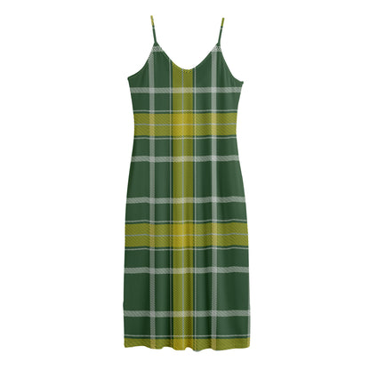 Green And Yellow Stewart Tartan Print Jersey Midi Cami Dress