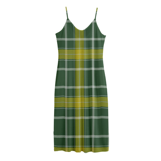 Green And Yellow Stewart Tartan Print Jersey Midi Cami Dress
