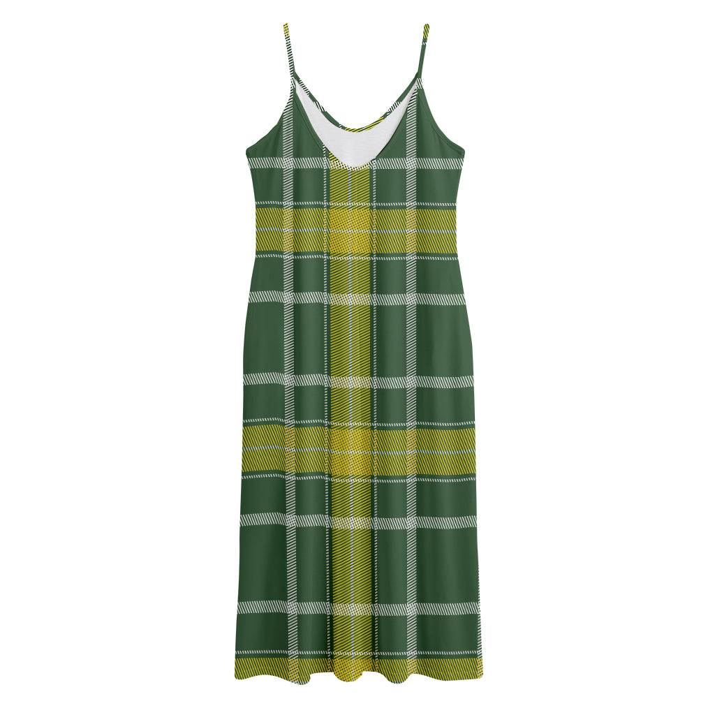 Green And Yellow Stewart Tartan Print Jersey Midi Cami Dress