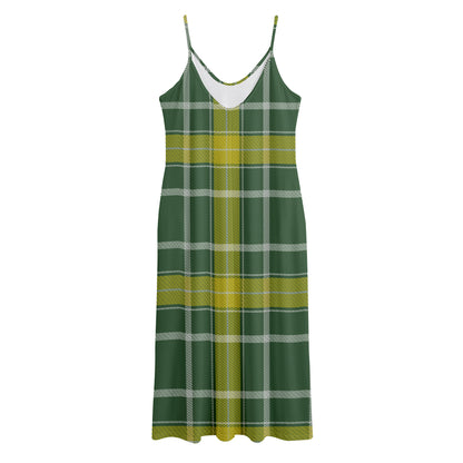 Green And Yellow Stewart Tartan Print Jersey Midi Cami Dress