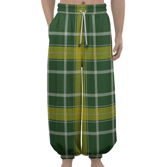 Green And Yellow Stewart Tartan Print Lantern Pants