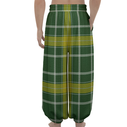 Green And Yellow Stewart Tartan Print Lantern Pants