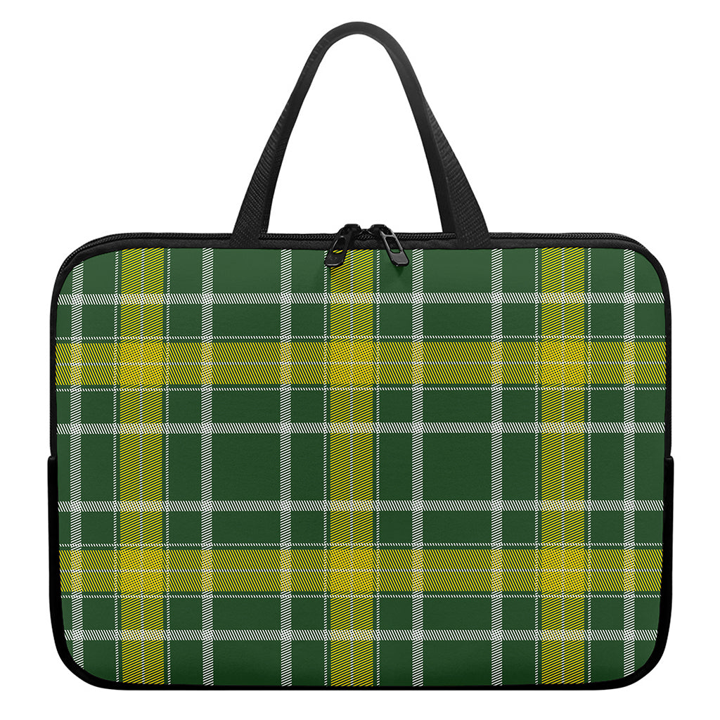 Green And Yellow Stewart Tartan Print Laptop Sleeve With Handle