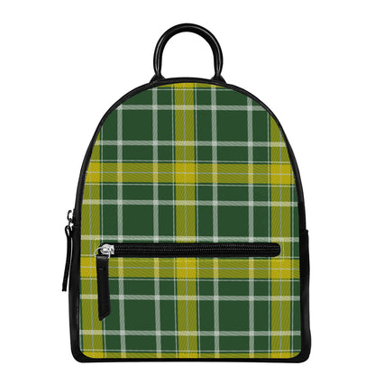 Green And Yellow Stewart Tartan Print Leather Backpack