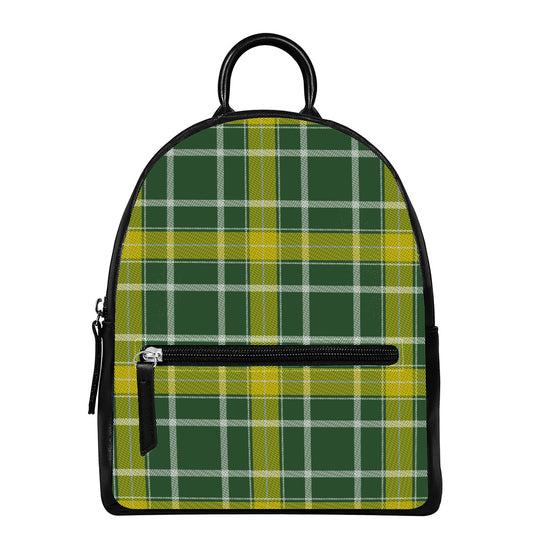 Green And Yellow Stewart Tartan Print Leather Backpack