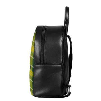 Green And Yellow Stewart Tartan Print Leather Backpack