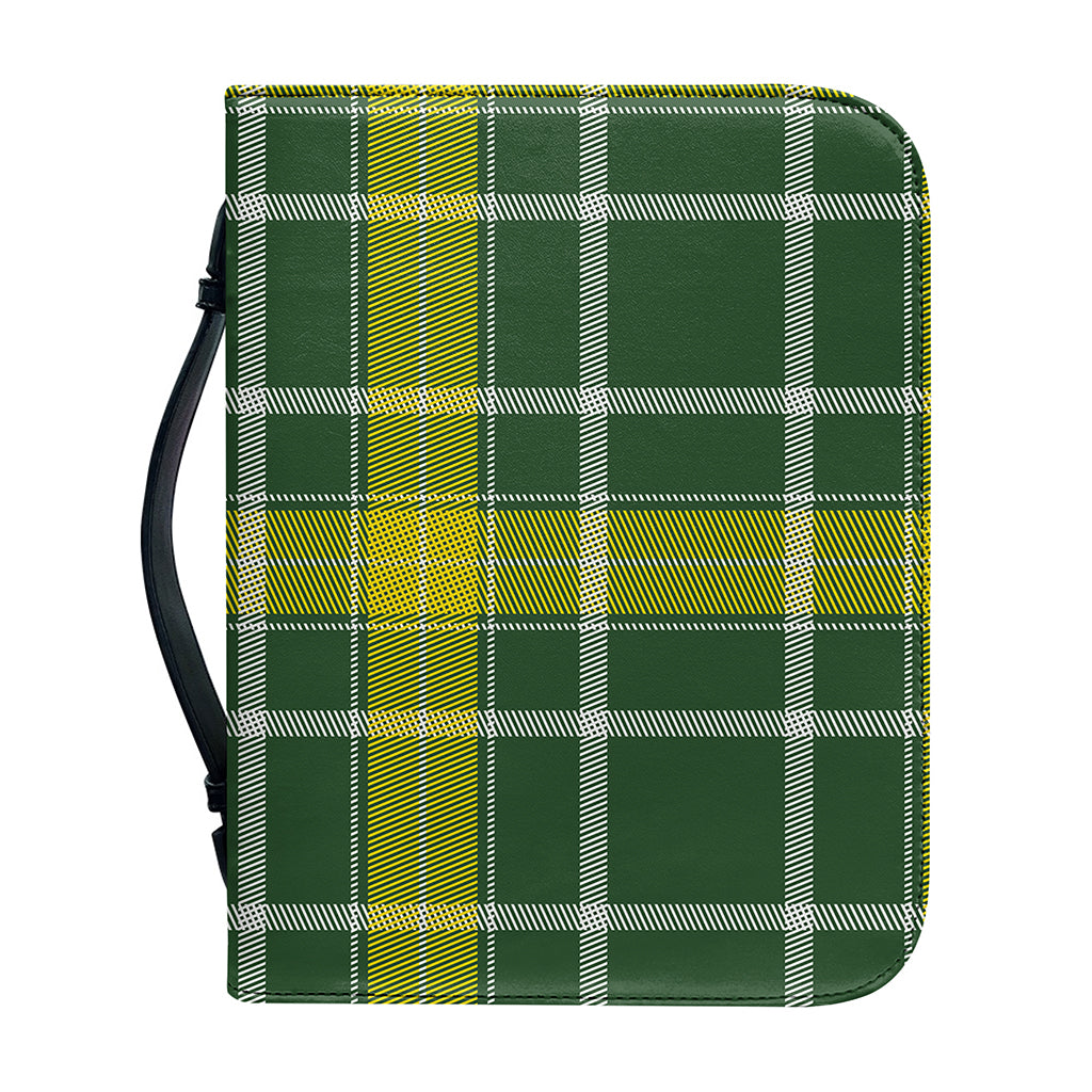 Green And Yellow Stewart Tartan Print Leather Bible Cover
