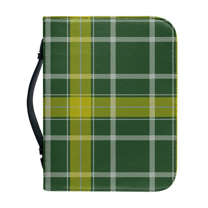Green And Yellow Stewart Tartan Print Leather Bible Cover