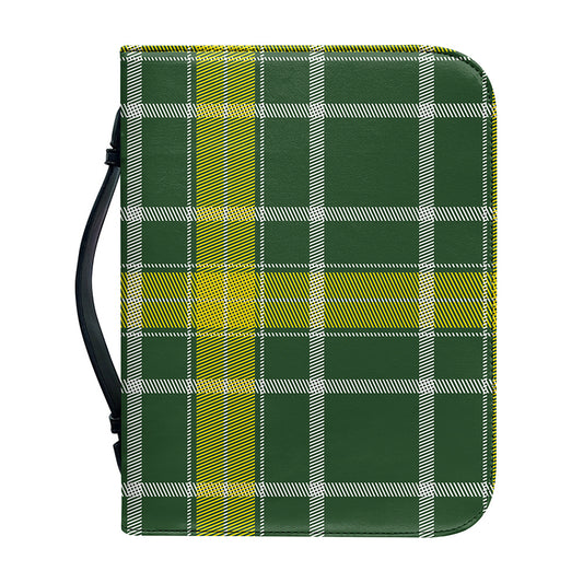 Green And Yellow Stewart Tartan Print Leather Bible Cover