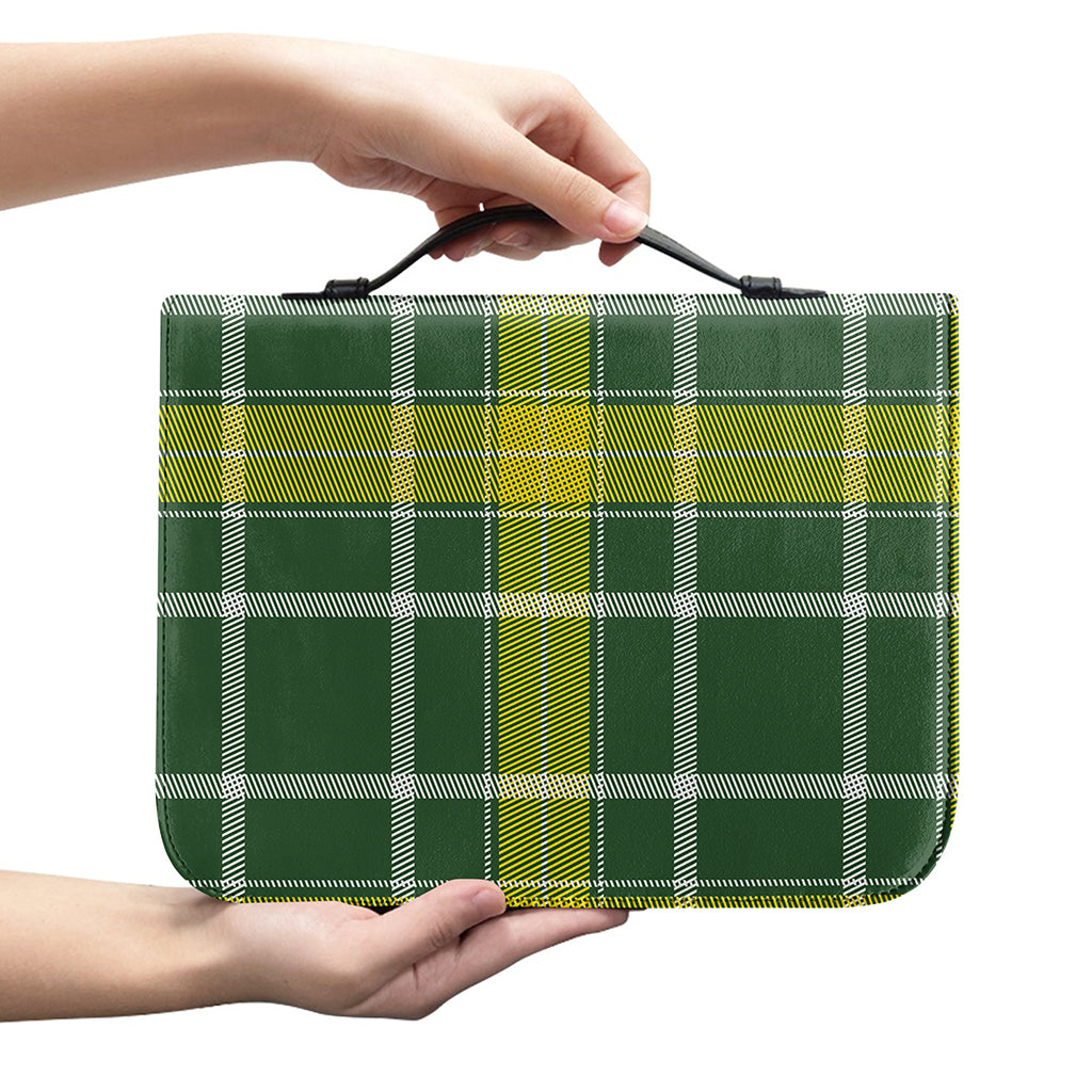 Green And Yellow Stewart Tartan Print Leather Bible Cover