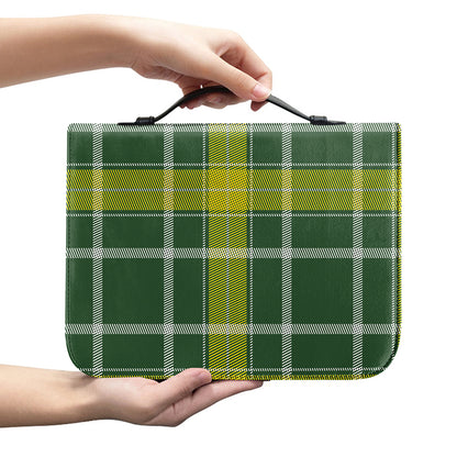 Green And Yellow Stewart Tartan Print Leather Bible Cover