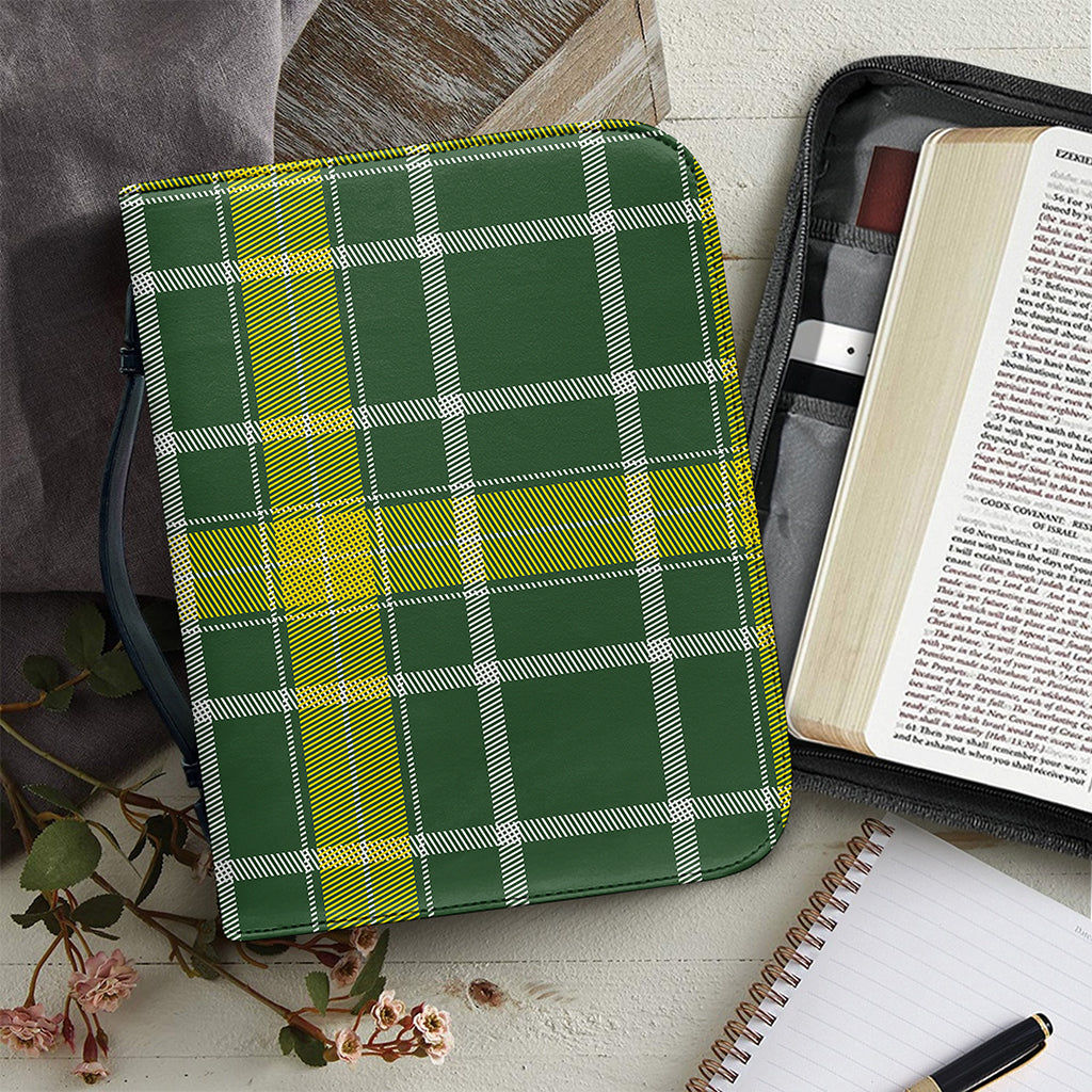 Green And Yellow Stewart Tartan Print Leather Bible Cover
