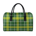 Green And Yellow Stewart Tartan Print Leather Duffel Bag