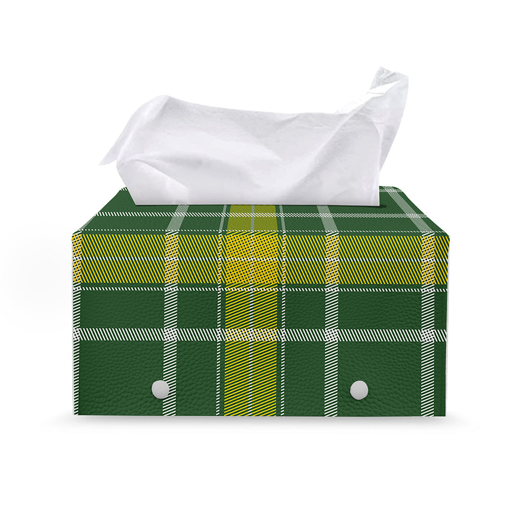 Green And Yellow Stewart Tartan Print Leather Tissue Box Cover