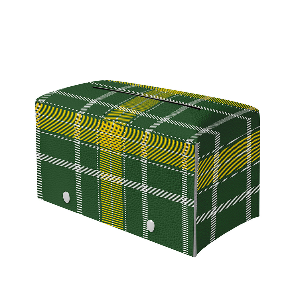 Green And Yellow Stewart Tartan Print Leather Tissue Box Cover