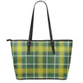 Green And Yellow Stewart Tartan Print Leather Tote Bag With Zipper
