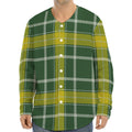 Green And Yellow Stewart Tartan Print Long Sleeve Baseball Jersey