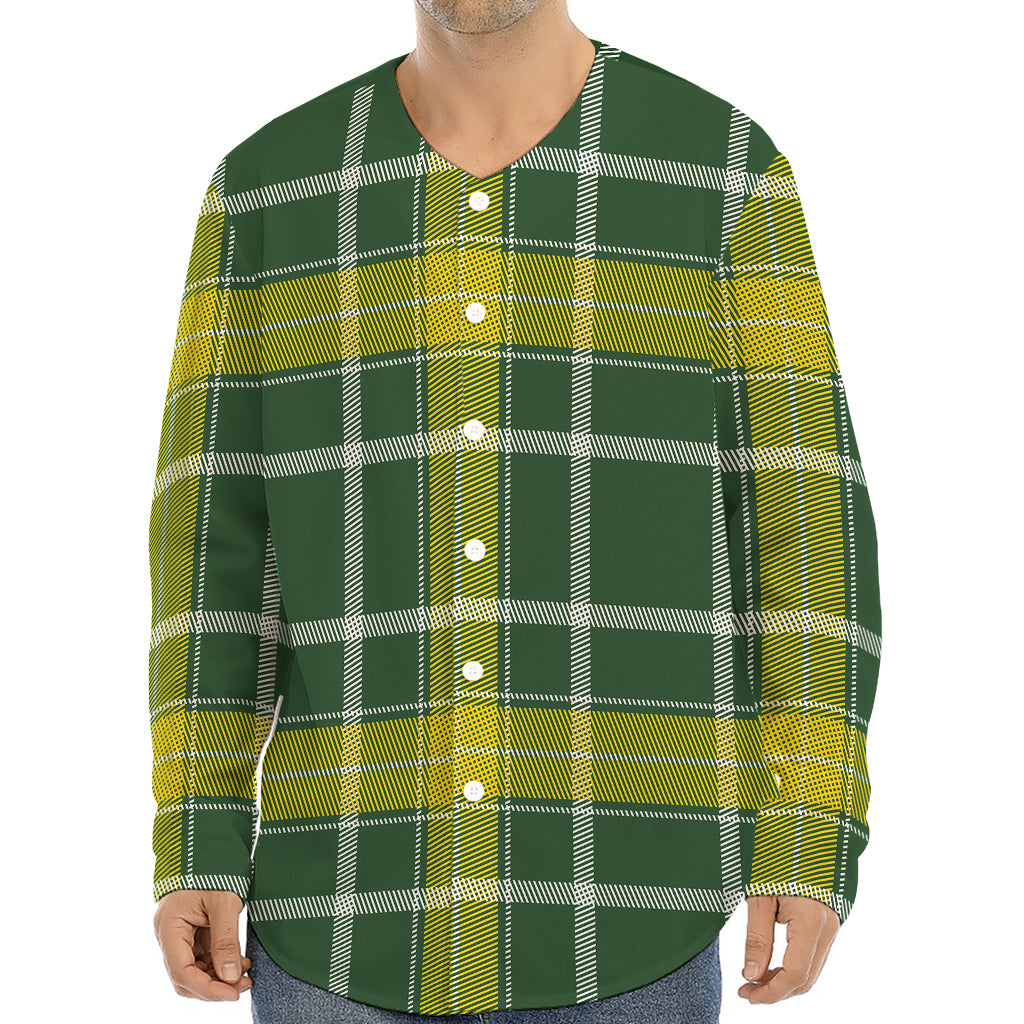 Green And Yellow Stewart Tartan Print Long Sleeve Baseball Jersey