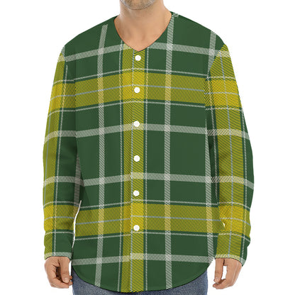 Green And Yellow Stewart Tartan Print Long Sleeve Baseball Jersey