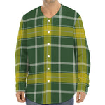 Green And Yellow Stewart Tartan Print Long Sleeve Baseball Jersey