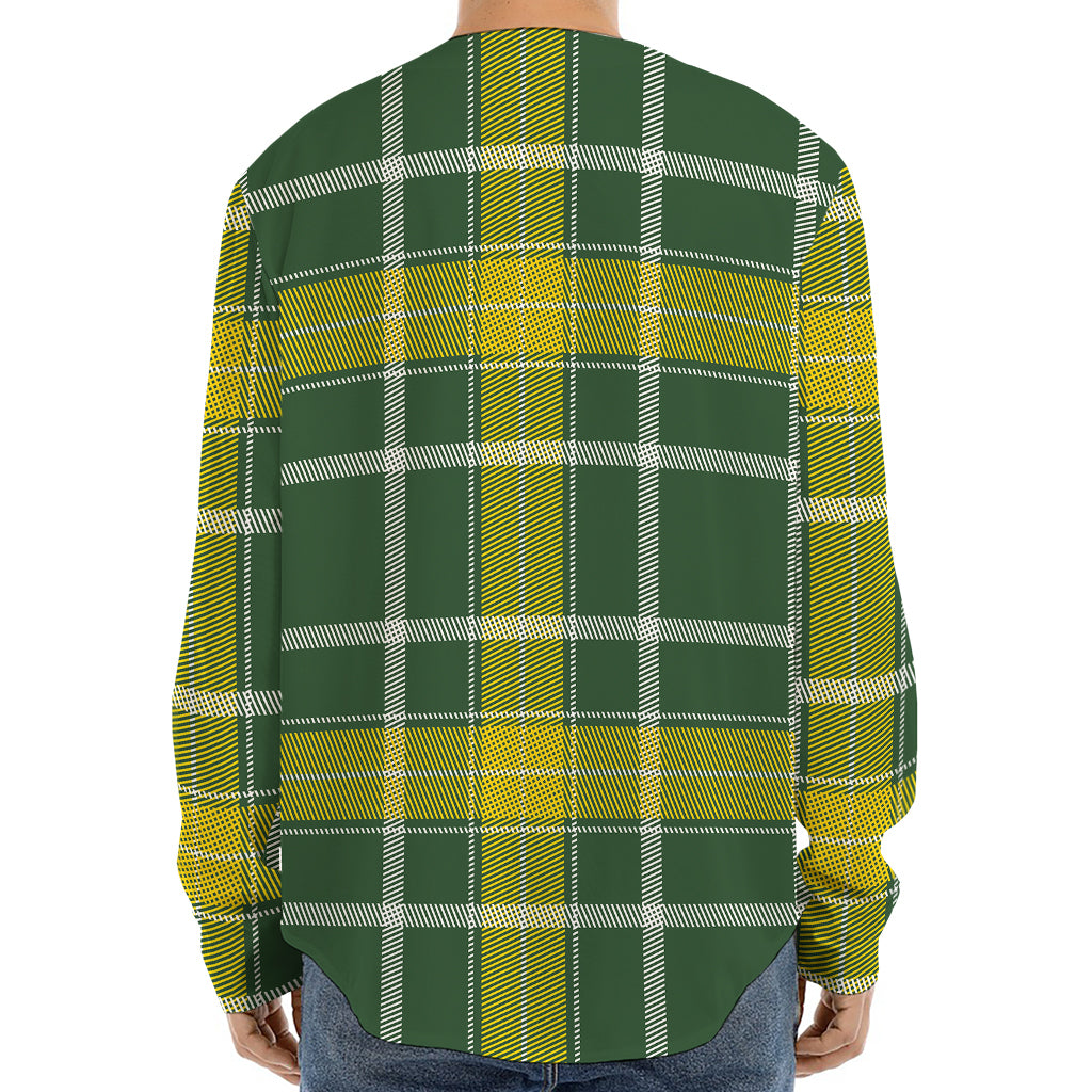 Green And Yellow Stewart Tartan Print Long Sleeve Baseball Jersey