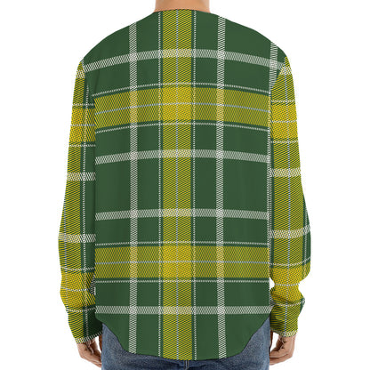 Green And Yellow Stewart Tartan Print Long Sleeve Baseball Jersey