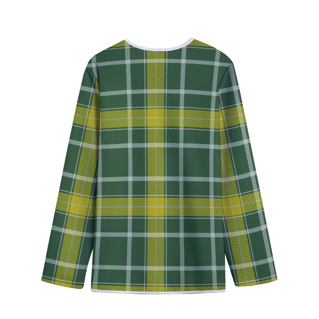 Green And Yellow Stewart Tartan Print Long Sleeve Short Coat