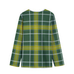 Green And Yellow Stewart Tartan Print Long Sleeve Short Coat