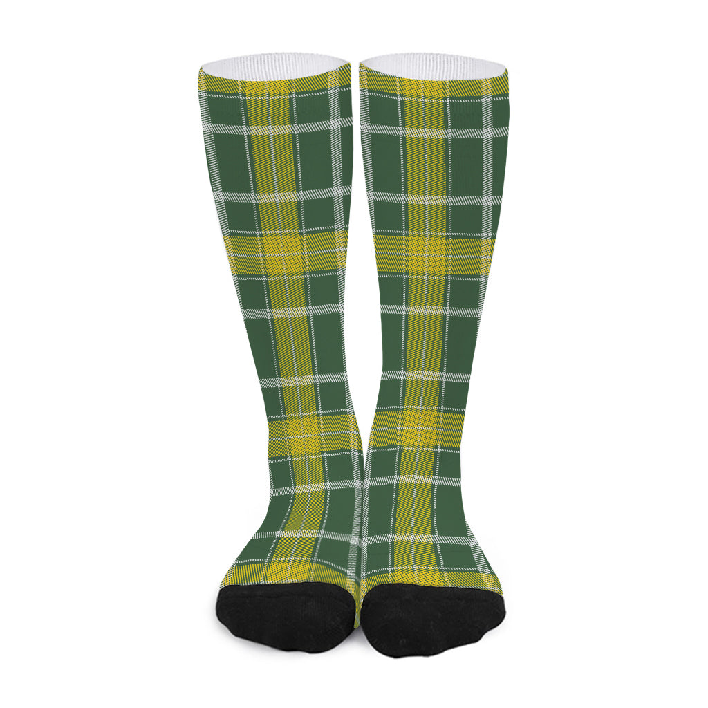 Green And Yellow Stewart Tartan Print Long Socks