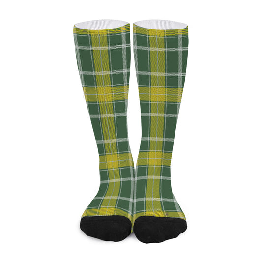 Green And Yellow Stewart Tartan Print Long Socks