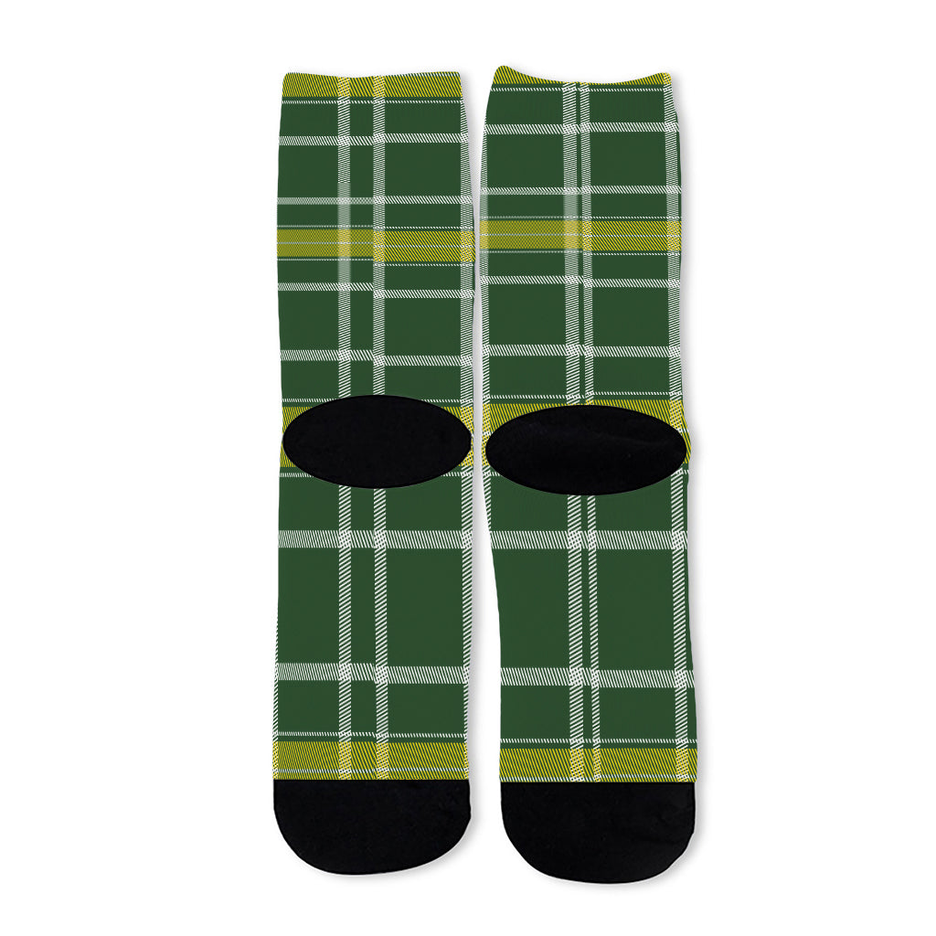 Green And Yellow Stewart Tartan Print Long Socks