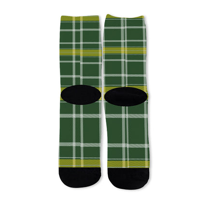 Green And Yellow Stewart Tartan Print Long Socks