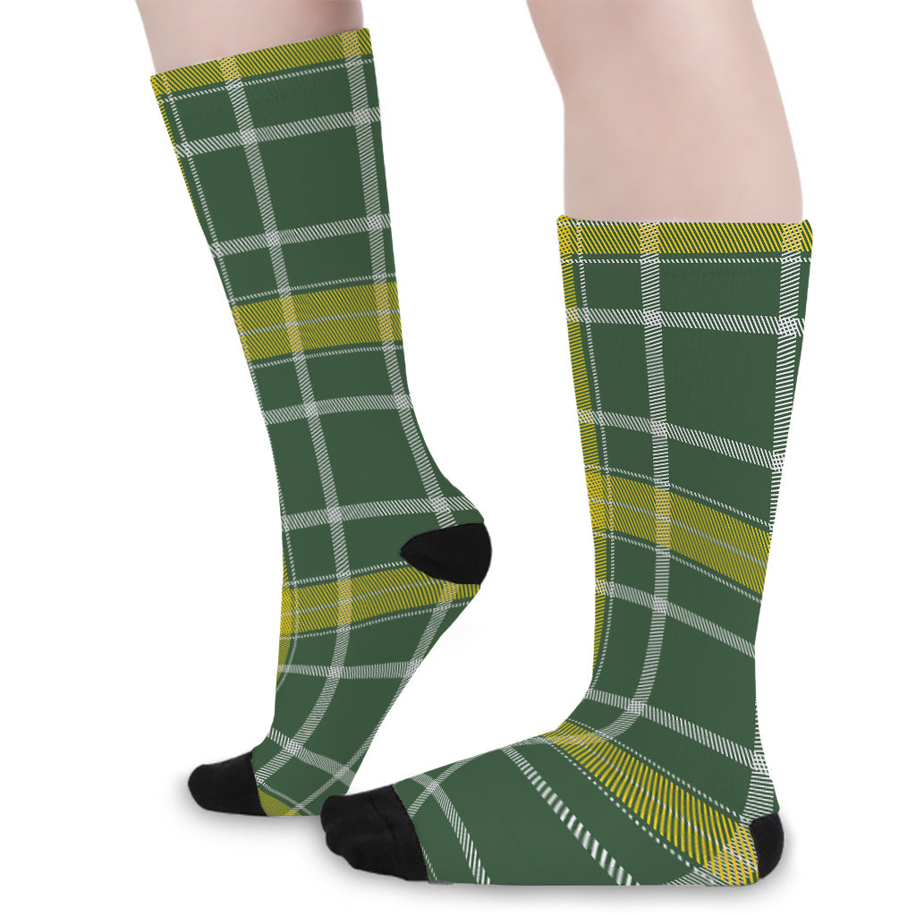 Green And Yellow Stewart Tartan Print Long Socks