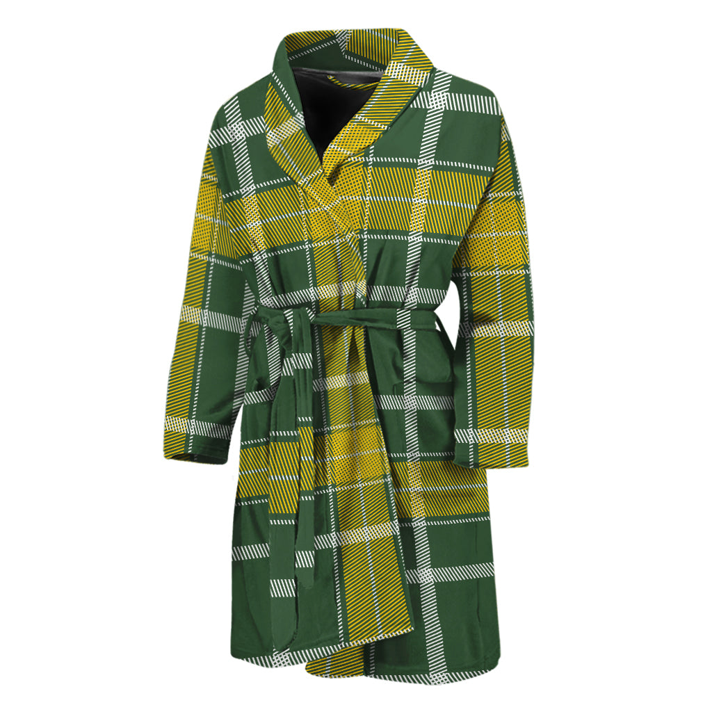 Green And Yellow Stewart Tartan Print Men's Bathrobe