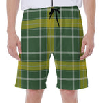 Green And Yellow Stewart Tartan Print Men's Beach Shorts