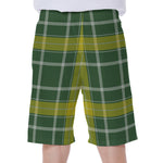 Green And Yellow Stewart Tartan Print Men's Beach Shorts