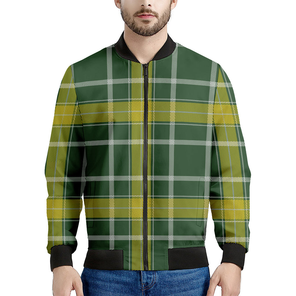 Green And Yellow Stewart Tartan Print Men's Bomber Jacket