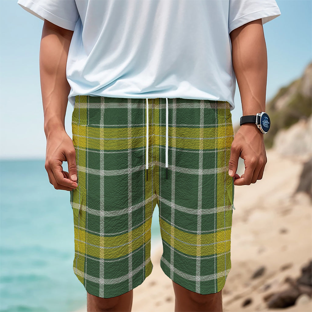 Green And Yellow Stewart Tartan Print Men's Cargo Shorts