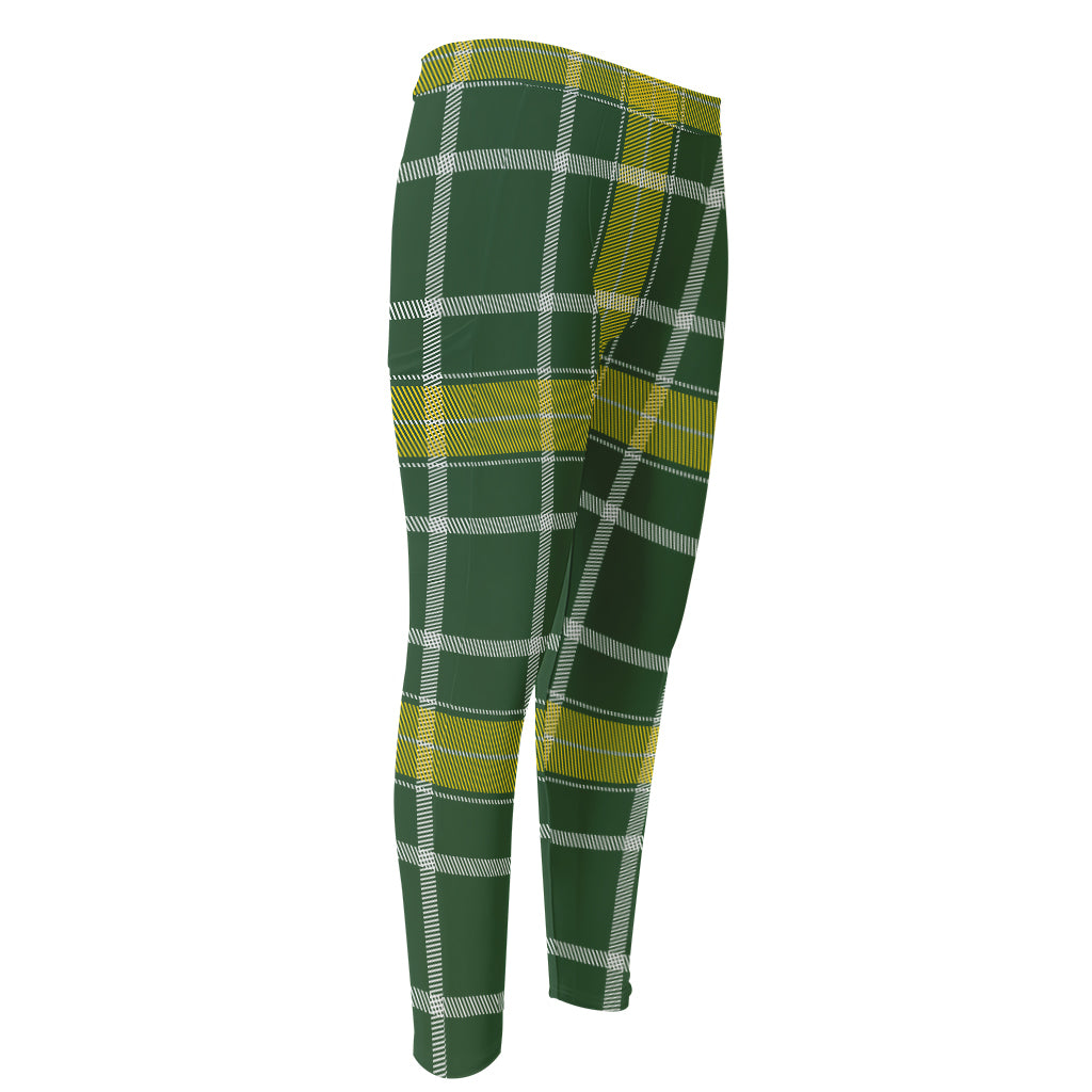 Green And Yellow Stewart Tartan Print Men's Compression Pants