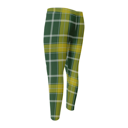 Green And Yellow Stewart Tartan Print Men's Compression Pants