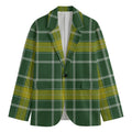 Green And Yellow Stewart Tartan Print Men's Cotton Blazer