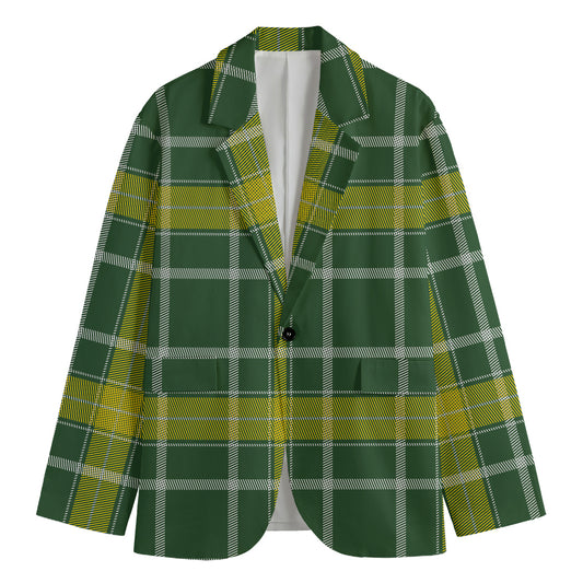 Green And Yellow Stewart Tartan Print Men's Cotton Blazer